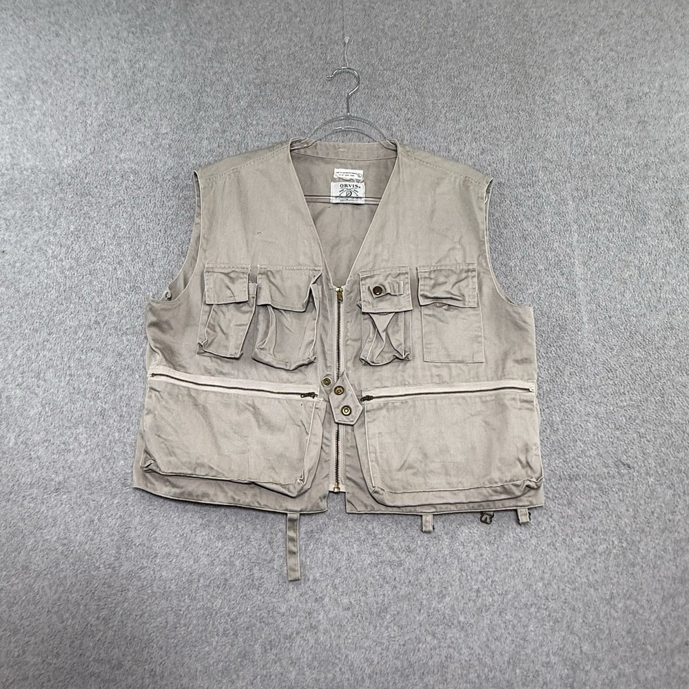 Orvis Vintage Utility Fishing Vest Safari Poplin Beige 60s 70s Men's Large L